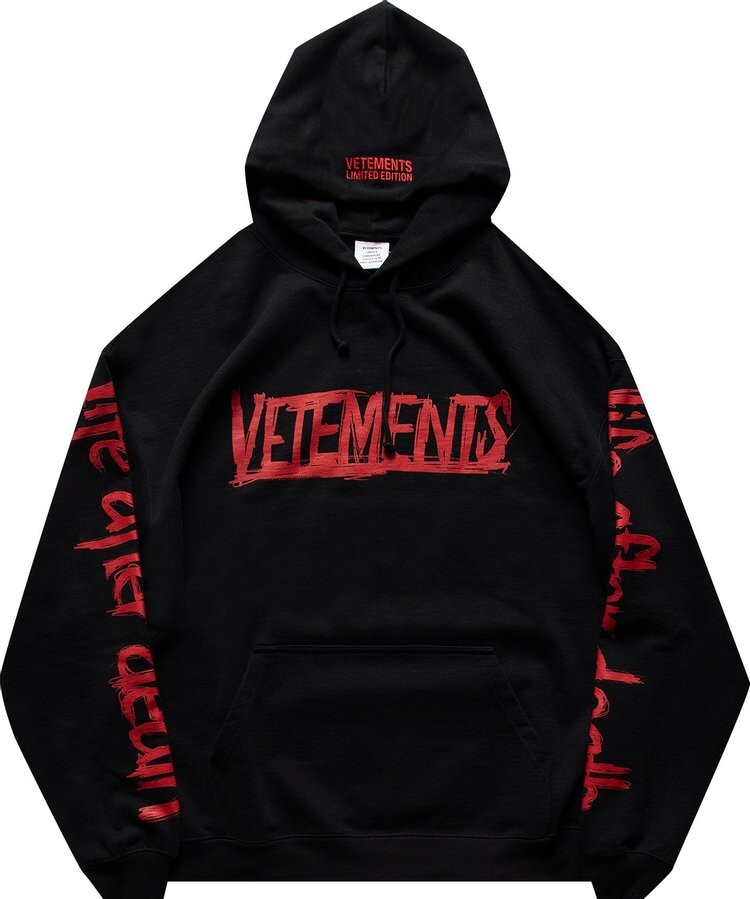 

Худи Vetements World Tour Logo Hoodie 'Black/Red', черный