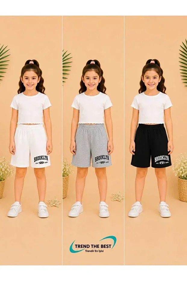Детские шорты для девочек с принтом Summer Brooklyn 1994 Crown Trend The Best Trendin En Iyisi, Multicolor — фото 4