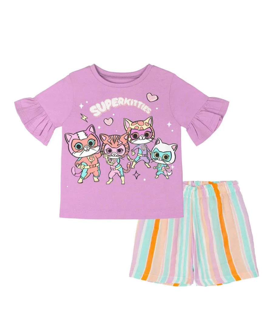 Комплект из топа и шорт с принтом SuperKitties Super Kitties, Purple Superkitties