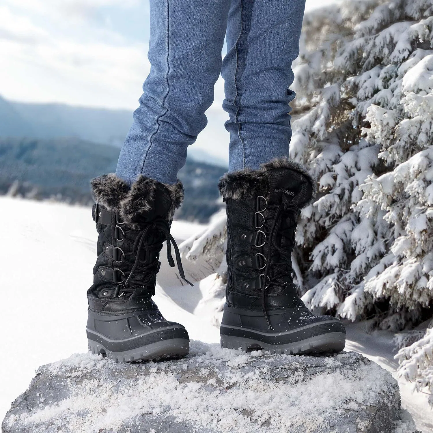 Детские зимние сапоги для девочек с защитой от снега DREAM PAIRS, Black — фото 2