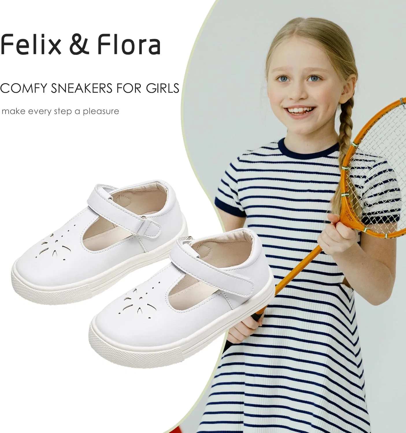 Детские кроссовки для девочек с блестками Felix & Flora, White — фото 4