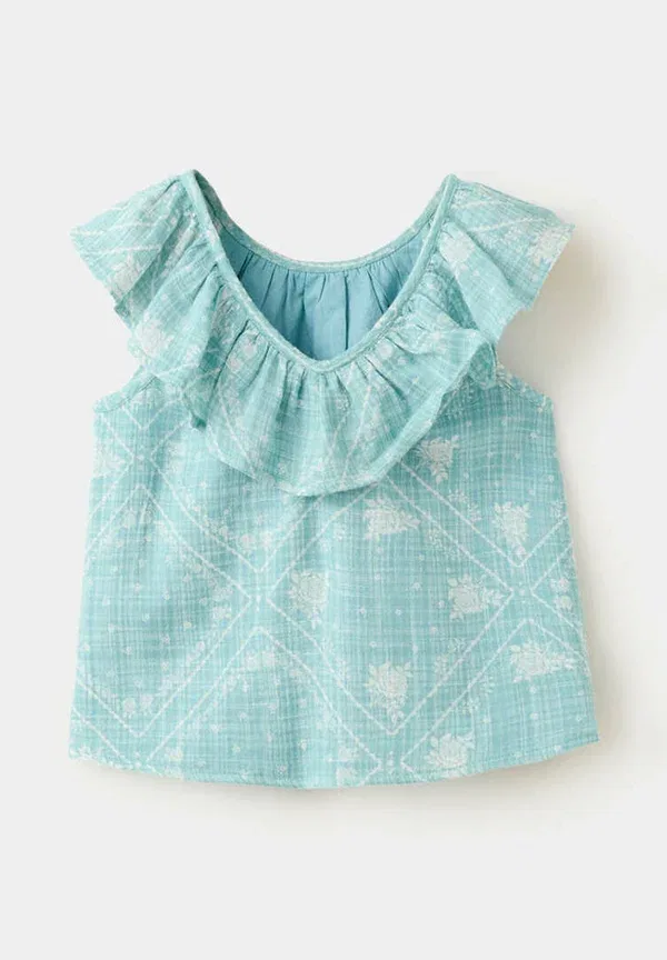 Детская блузка Mango Kids, белый/бирюзовый — фото 2