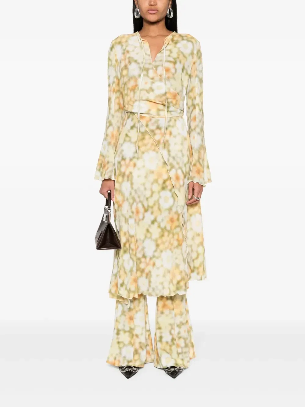 Платье миди с запахом и абстрактным принтом Acne Studios, зеленый — фото 2