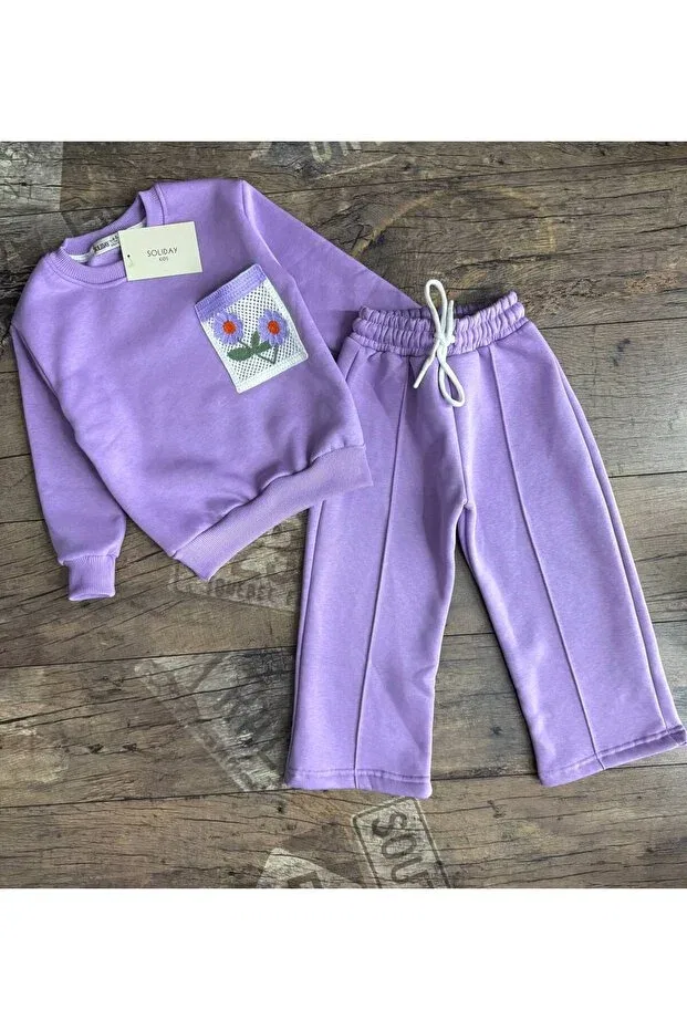 Детский комплект спортивного костюма хлопковый Basic Sinmm, Purple — фото 4