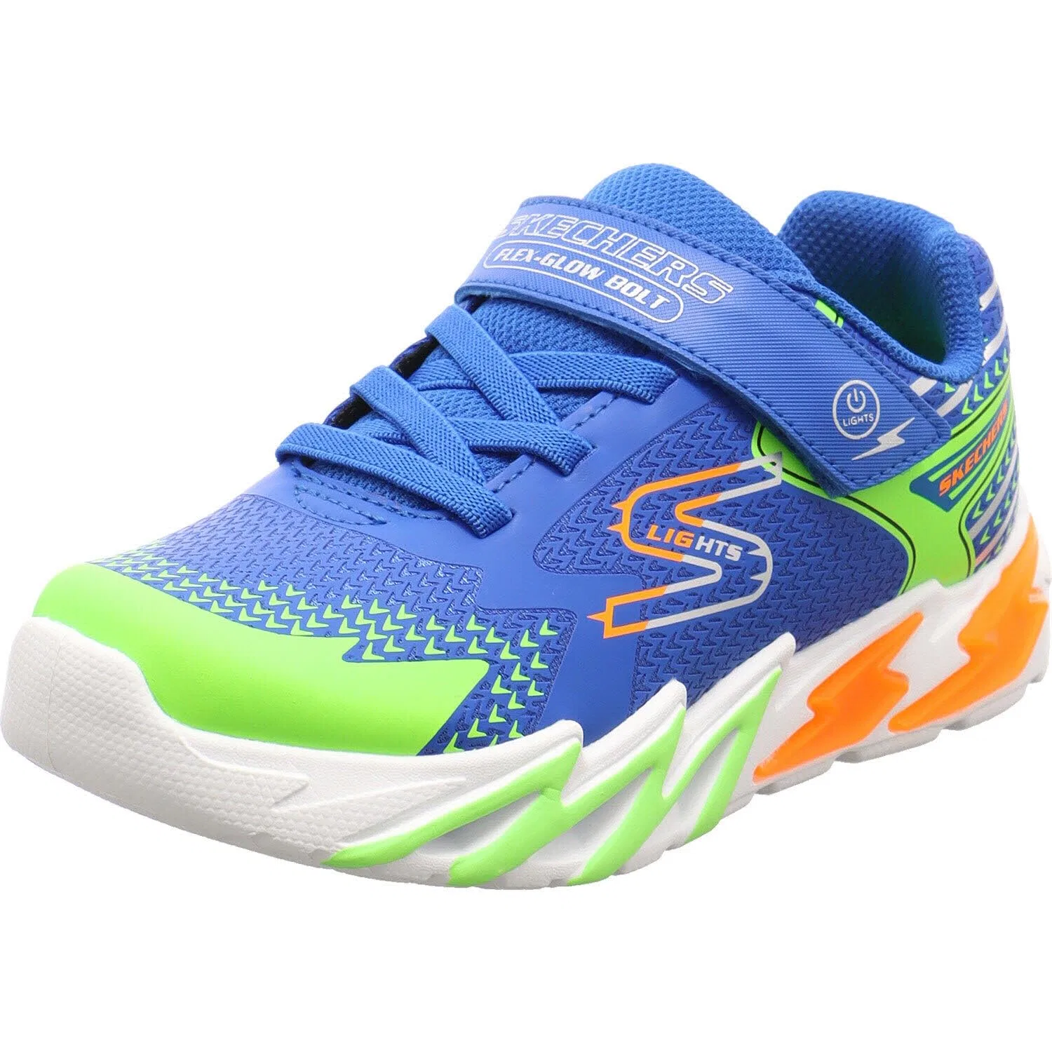Детские кроссовки для мальчиков с солидным дизайном Flex-glow Bolt Skechers, Royal Synthetic Textile Lime Orange