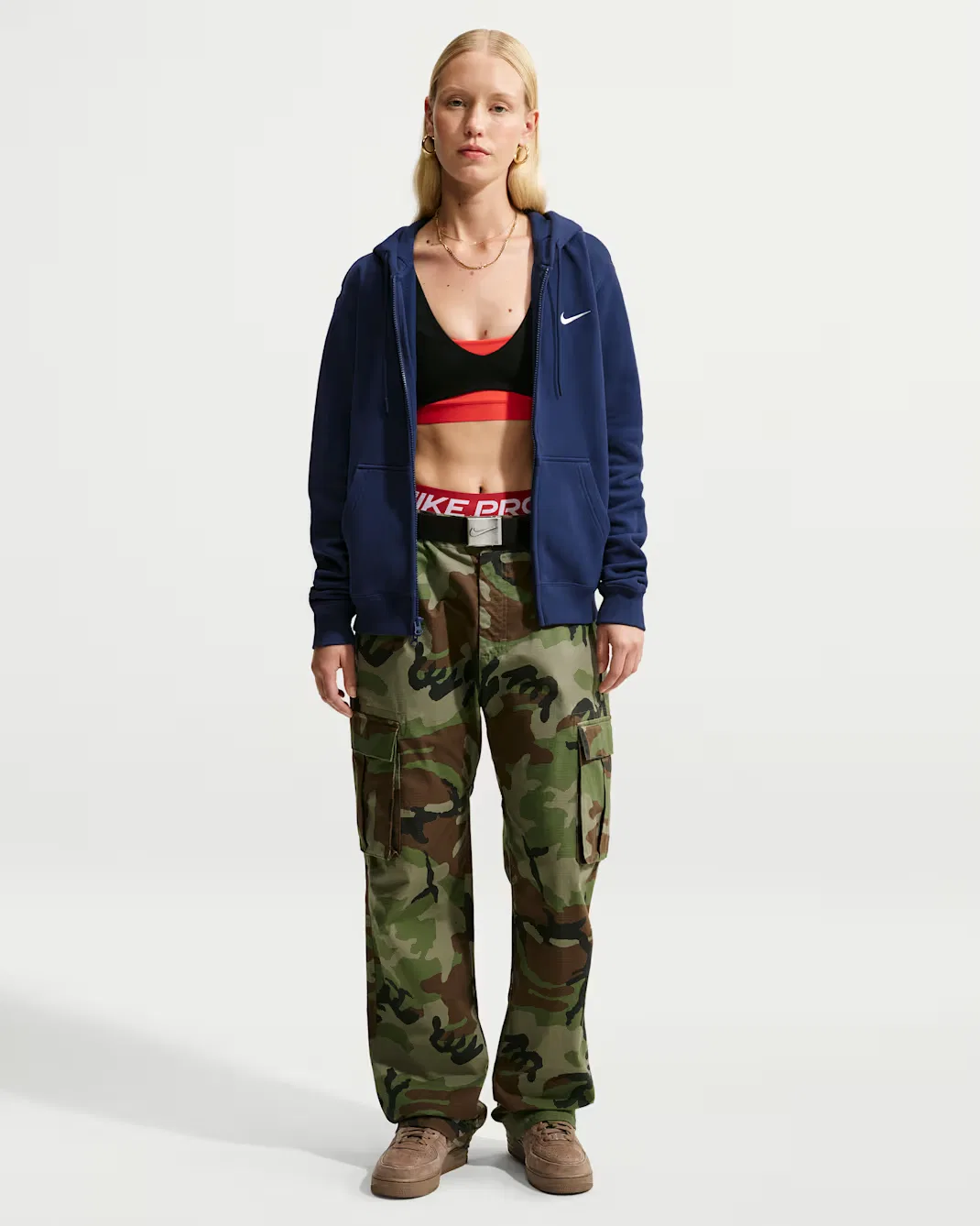 Женская толстовка на молнии Nike Studio Fleece Medium Weight, Midnight Navy/Sail — фото 4