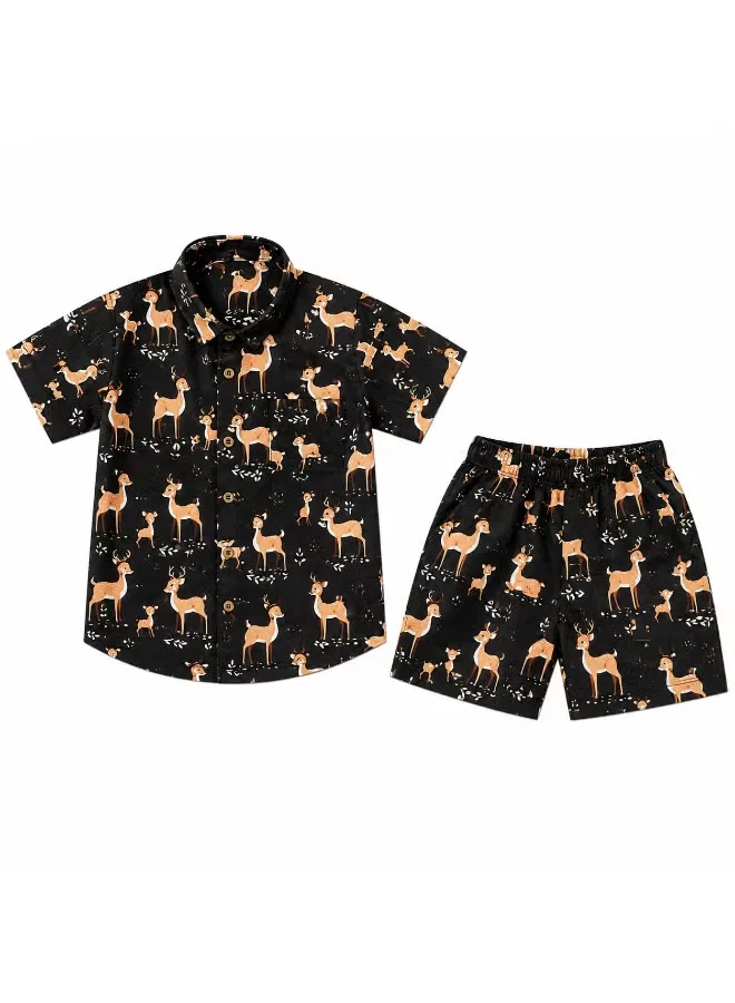 Комплект рубашка и шорты с принтом оленей Midnight Forest Matching Family Outfits, коричневый — фото 2