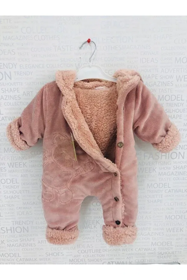 Детский комбинезон для девочек с капюшоном Hello Bear Soft Fluffy Baby Jumpsuit Generic Brands, Rose Dry — фото 2