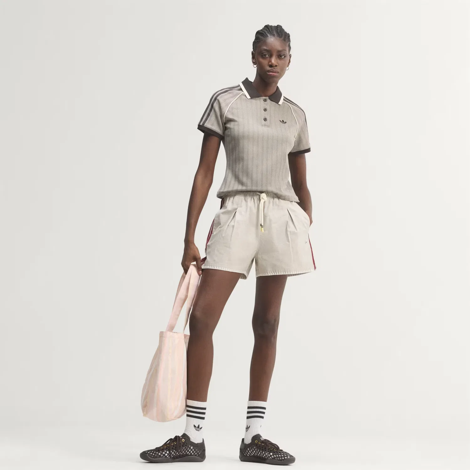 Женское поло приталенного кроя Tweed Polo Shirt Adidas Originals, светло-коричневый — фото 3