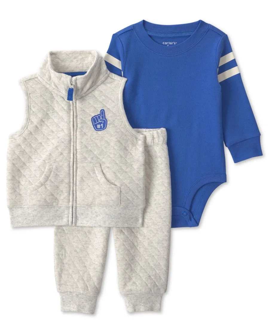 Комплект из 3 предметов: стеганый жилет, боди и брюки Varsity Quilted Carter's, Gray/Blue