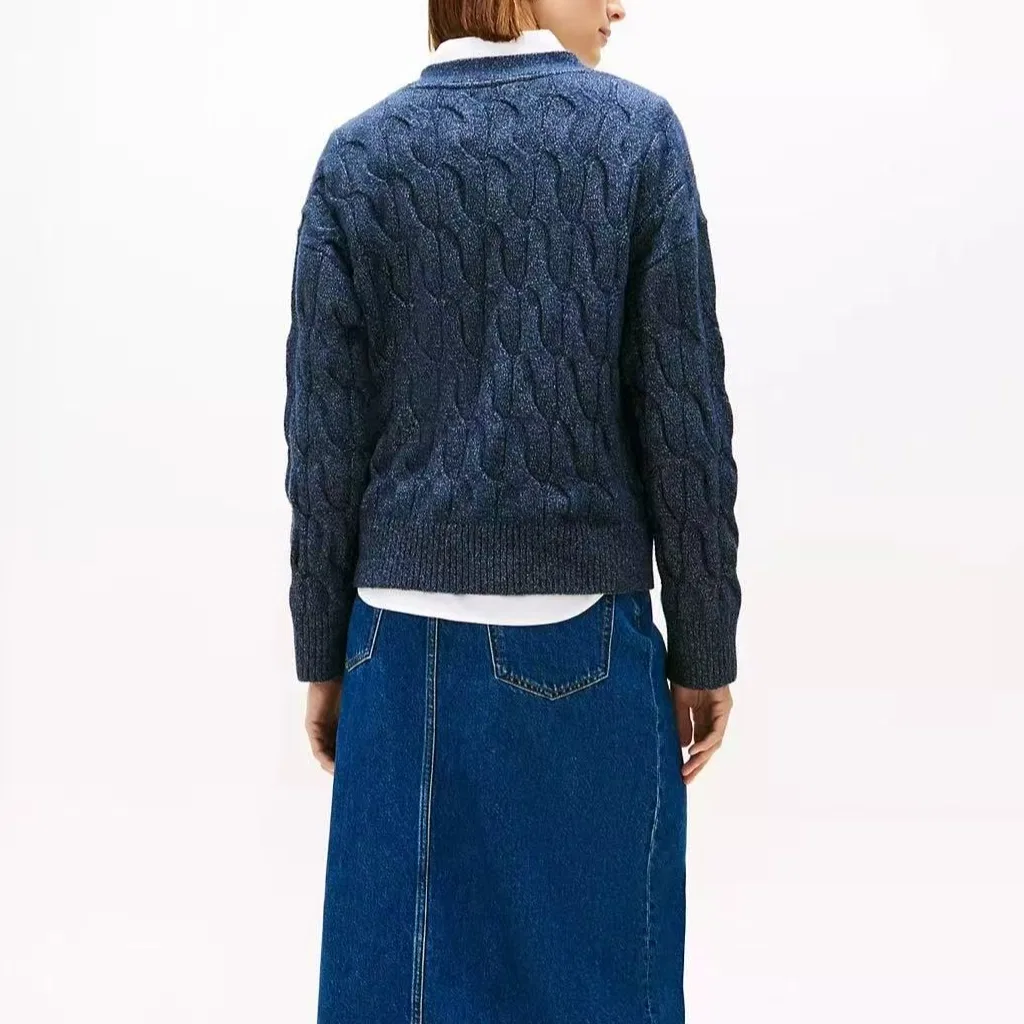 Женский трикотажный свитер с V-образным вырезом Tommy Hilfiger, Navy Blue — фото 4