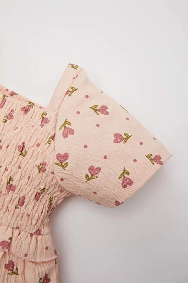Детское платье для девочек с принтом Floral Short-Sleeved Dress Baby Girl Defacto, Pink-Pn256 — фото 3