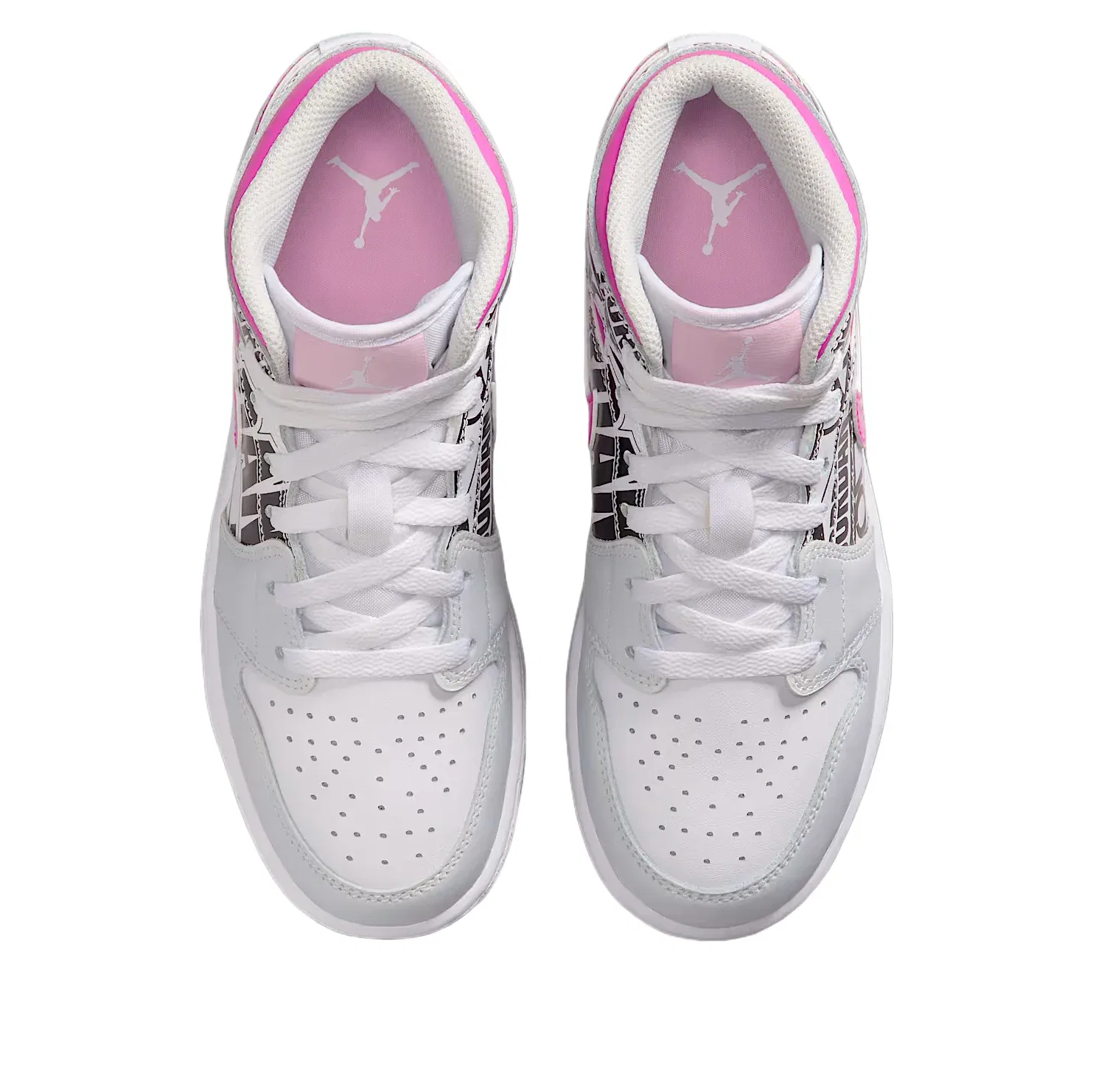 Детские кроссовки с кожаным верхом Air Jordan 1 Mid 'White Fire Pink' Jordan, Off White/University Red/Fire Pink — фото 3