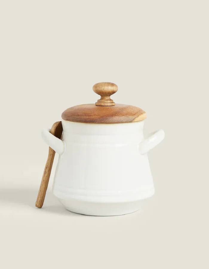 

Сахарница Zara Home Ceramic Sugar Bowl With Wooden Lid, белый