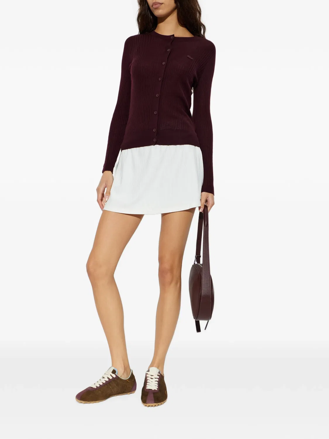 Lacoste Кардиган в рубчик из шерсти мериноса фиолетовый — фото 2