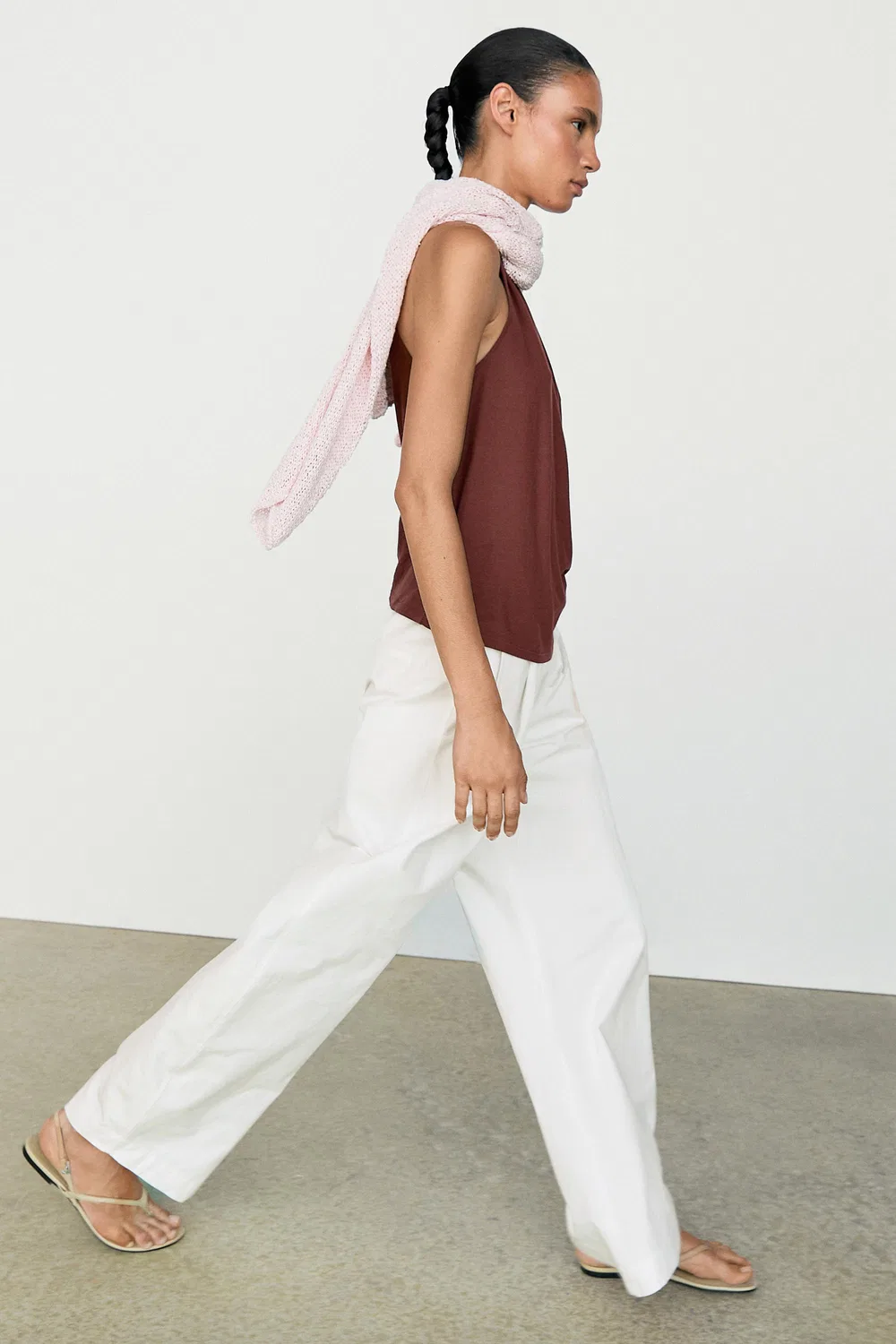 Топ Massimo Dutti 100% Cotton Draped Surplice, бордовый — фото 4