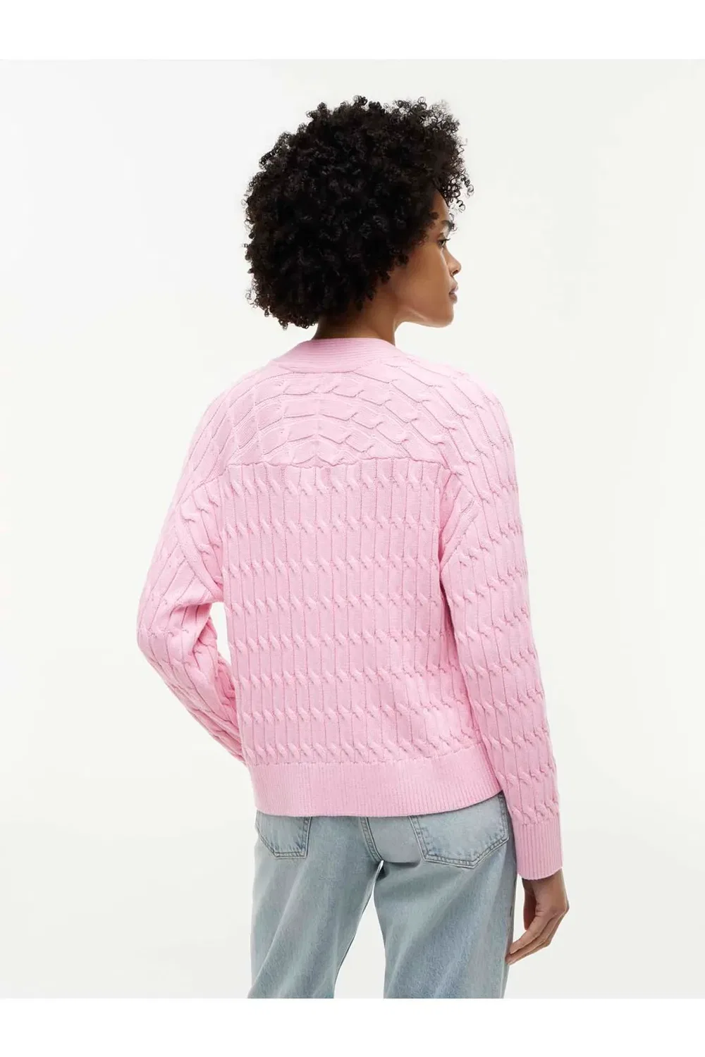 Женский лонгслив с кабельным узором Mid GG Cable LS Cardi Knit Tommy Hilfiger, Pink — фото 4