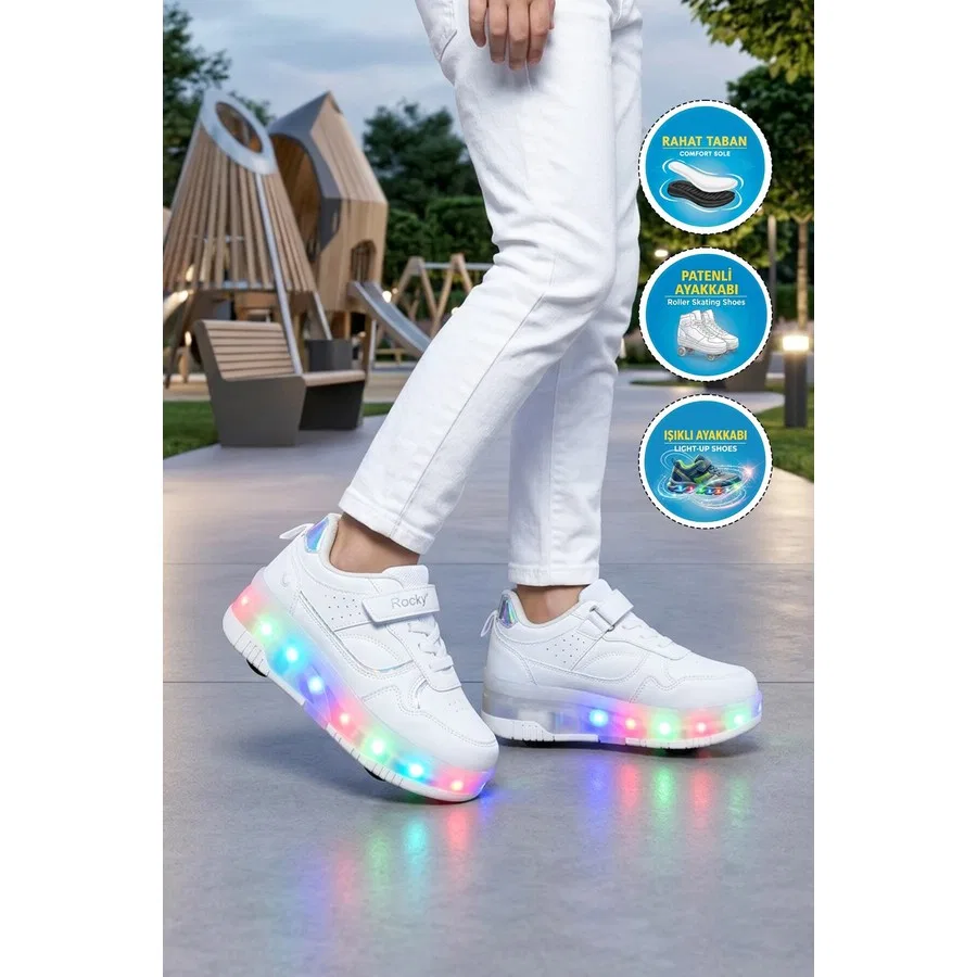 Детские светящиеся роликовые кроссовки Glow F Ayk's, Белый — фото 2