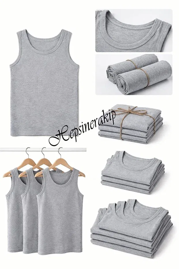 Детский комплект маек для мальчиков хлопковый 6-Pack Hepsine Rakip, Gray — фото 4