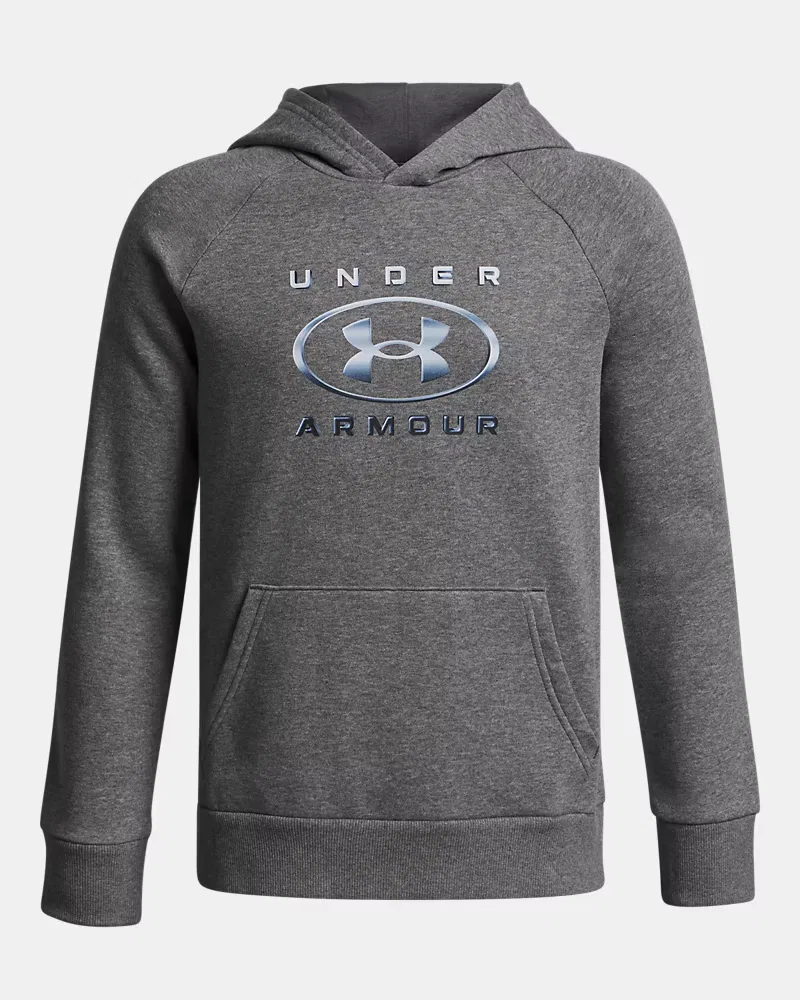 Худи для мальчиков с мягким начесом UA Rival Fleece Chrome Logo UnderArmour, Castlerock Light Heather/Black