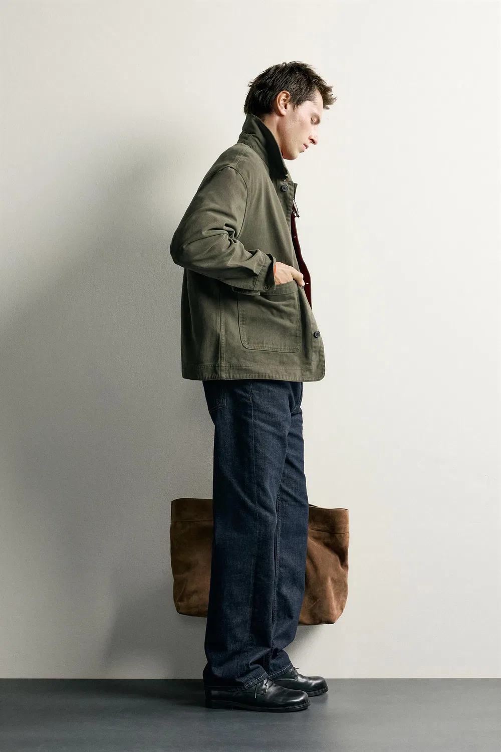 Рубашка свободного кроя с карманами. ZARA, Khaki — фото 4