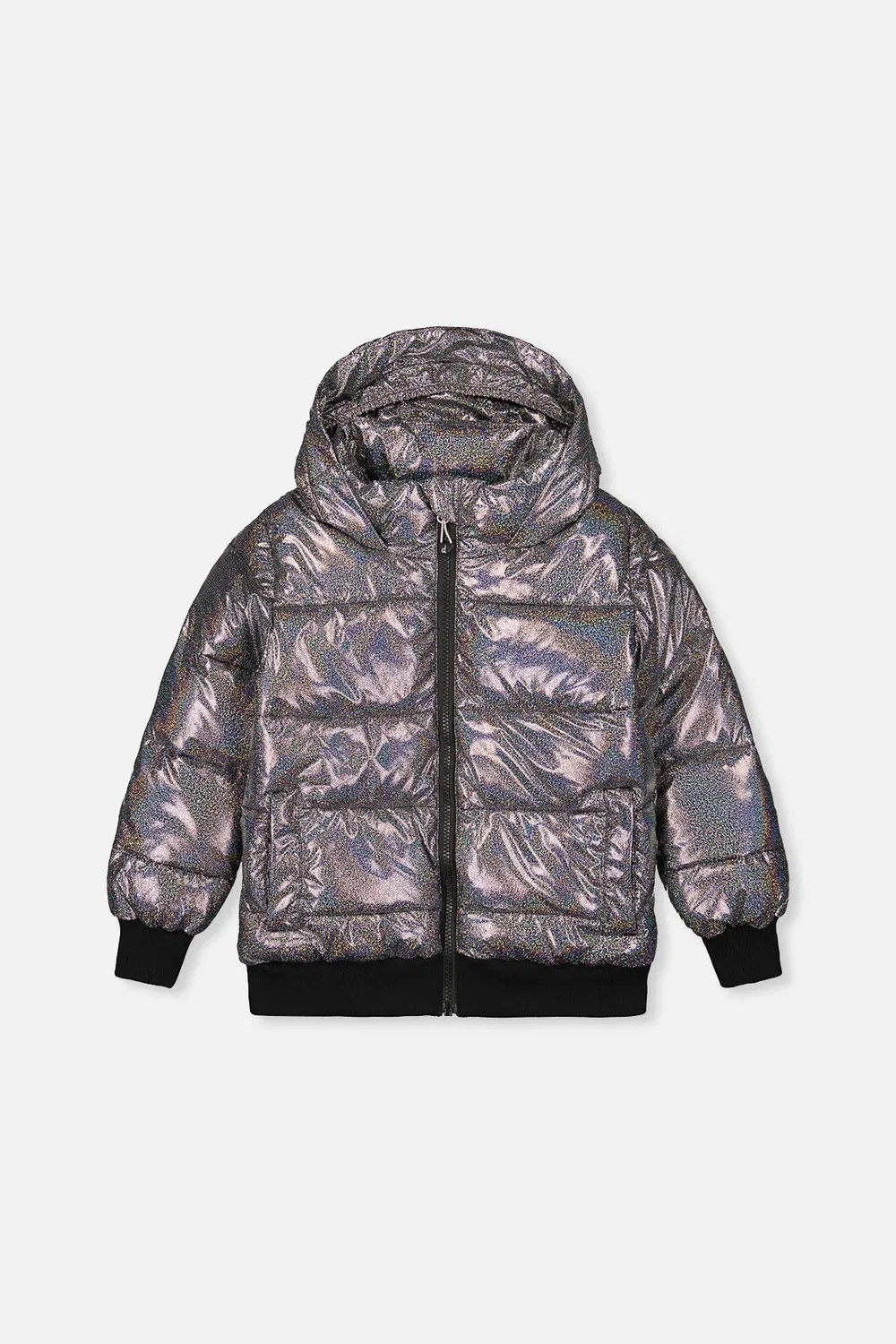 Детская зимняя куртка пуховая с блеском модель Winter Puffy Jacket Deux par Deux, Black Glitter