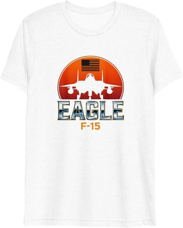 Мужская футболка с принтом F-15 Eagle, Solid White Triblend