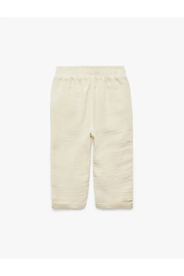 Детские брюки для девочек свободного кроя Cotton Oversize Elastic Waist Trousers Koton, Ecru — фото 2