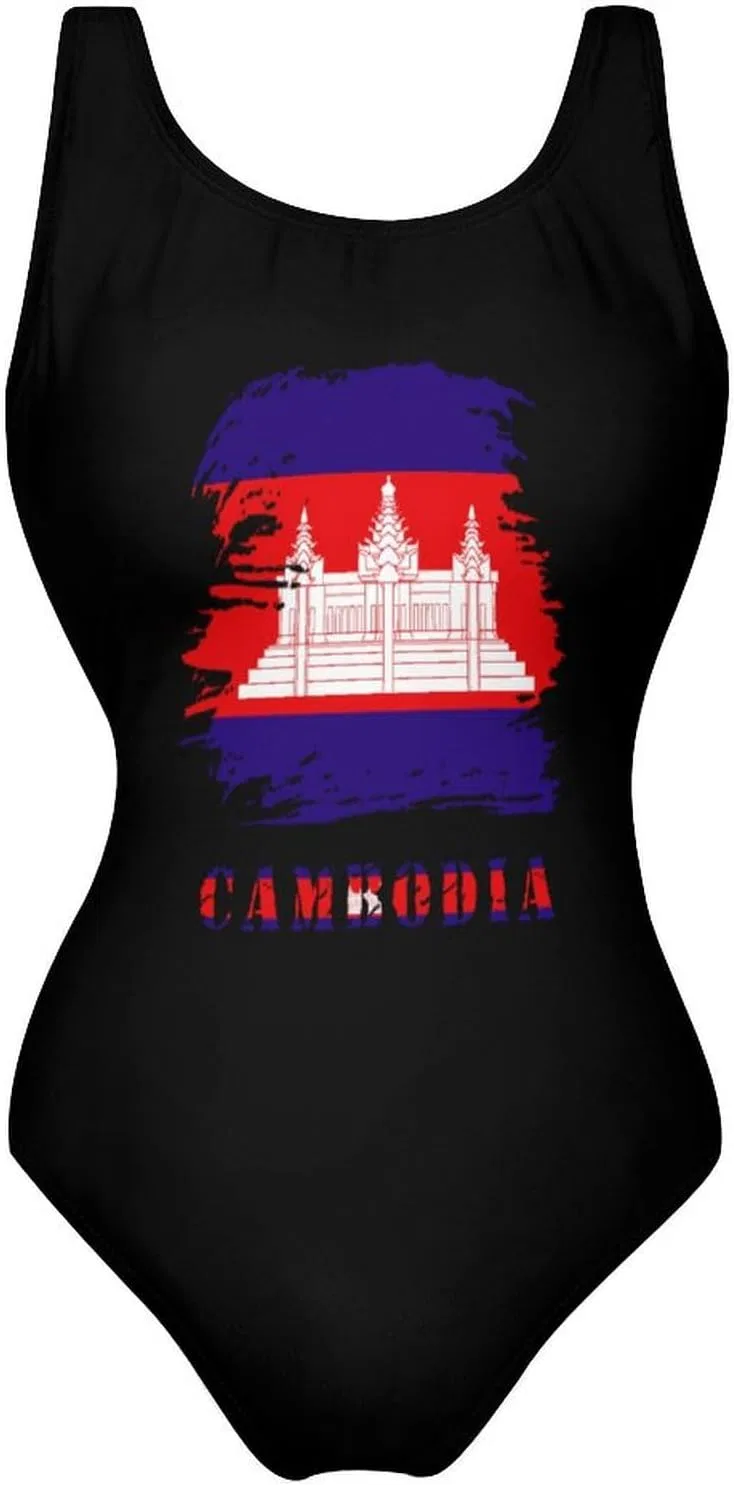 Женский цельный купальник с контролем живота Vintage Cambodian Flag, Vintage Cambodian Flag — фото 3