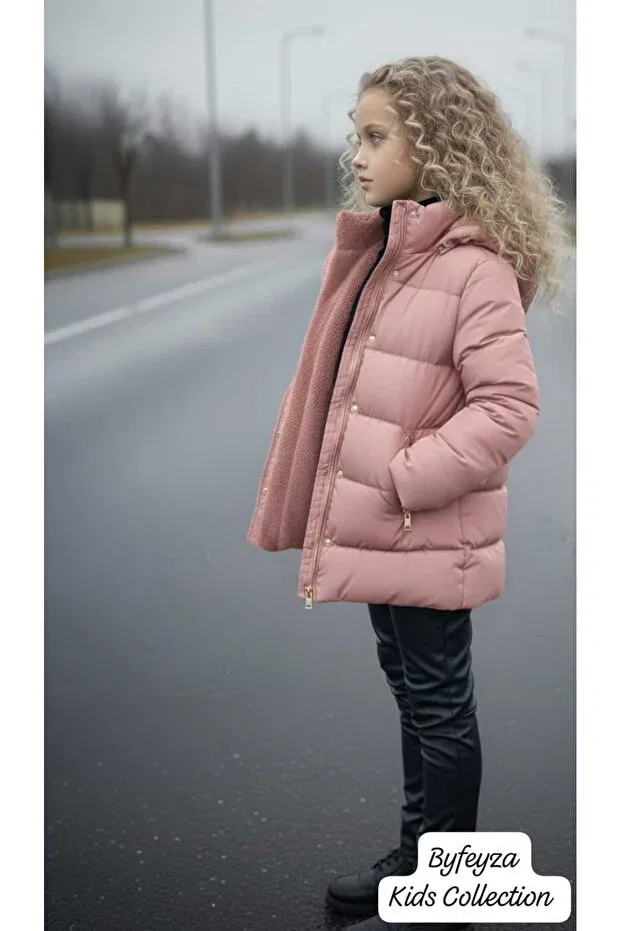 Детское зимнее пальто для девочек с капюшоном By Feyza Kids Collection, Pink — фото 4