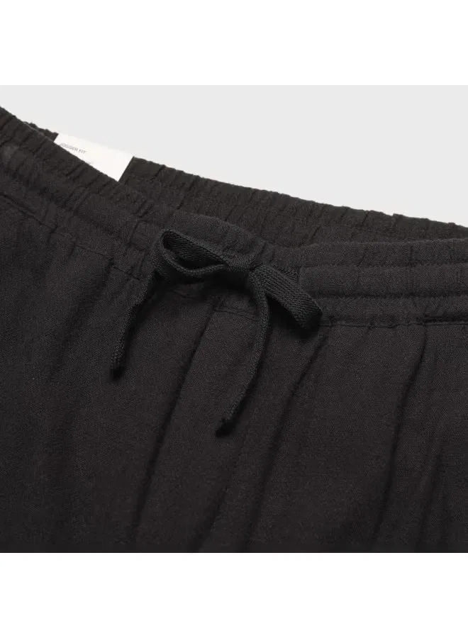 Брюки зауженные из льняной смеси Zara, черный — фото 4