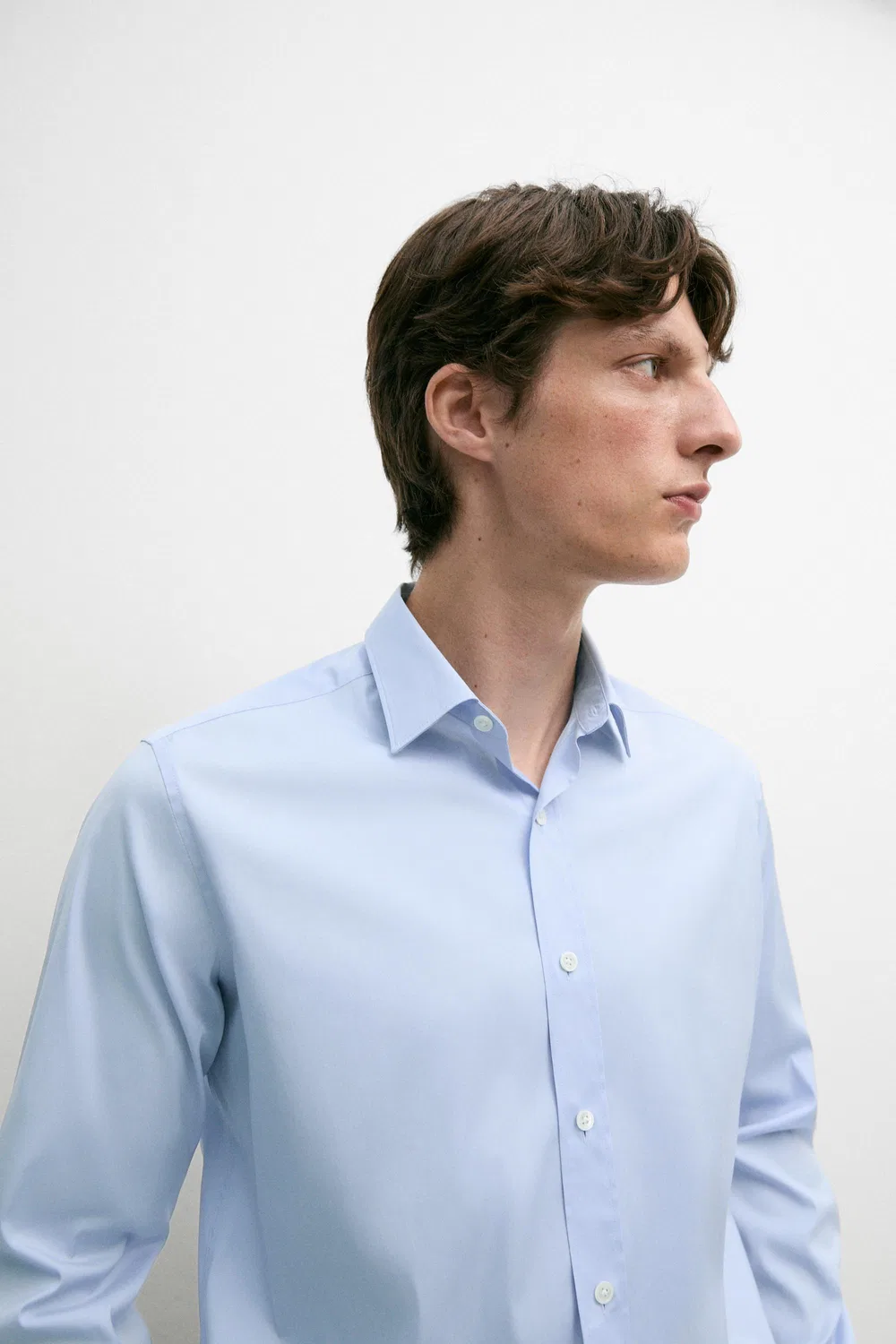Рубашка приталенного кроя из эластичной хлопковой смеси Massimo Dutti, небесно-голубой — фото 4