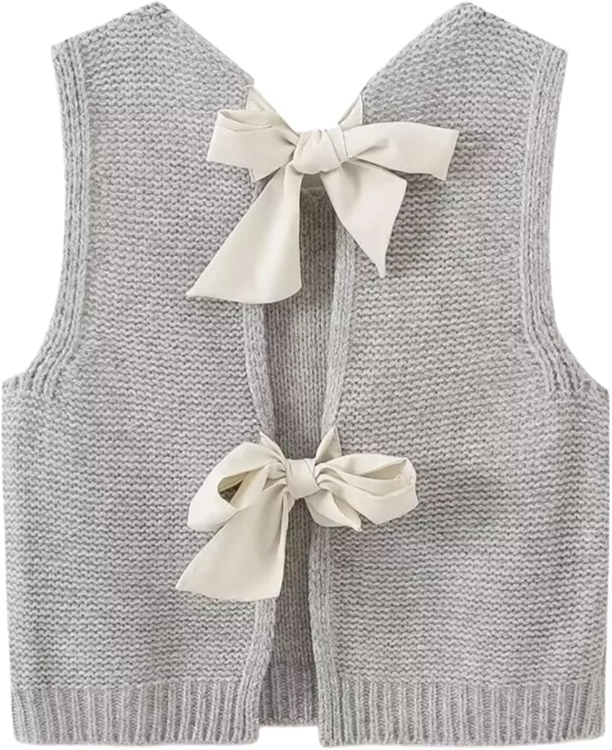 Женский топ без рукавов с бантом, Knit Sweater Vest, серый