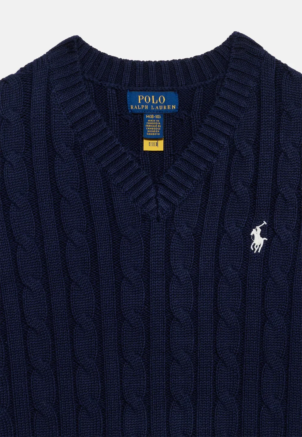 Хлопковый свитер крупной вязки с V-образным вырезом, размер 7-14 лет Polo Ralph Lauren, Navy — фото 4
