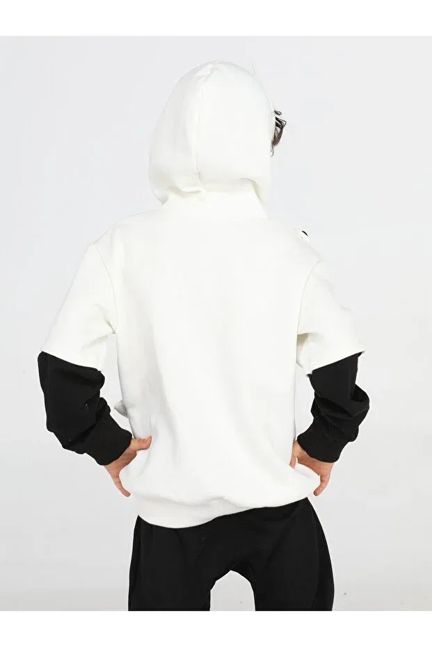 Детское худи для мальчиков с принтом Panda Unisex Cream Sweatshirt With Mobile Bag Casabony, Nude Color — фото 3