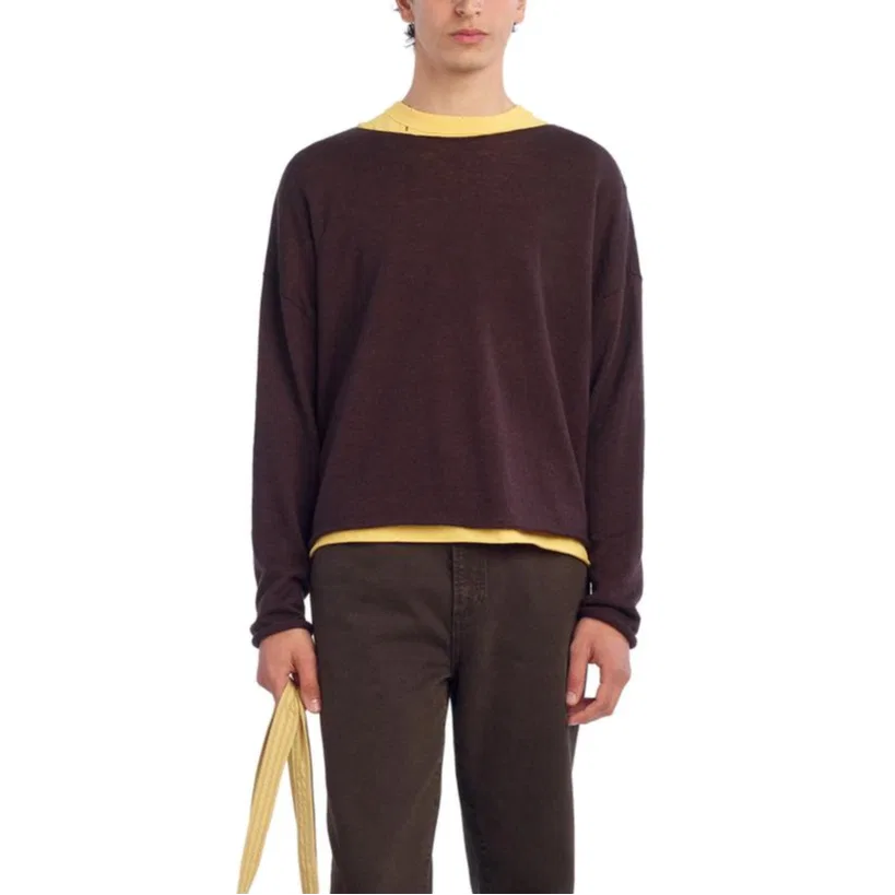 Мужской свитер с круглым вырезом тонкий Brown ZARA, Brown — фото 4