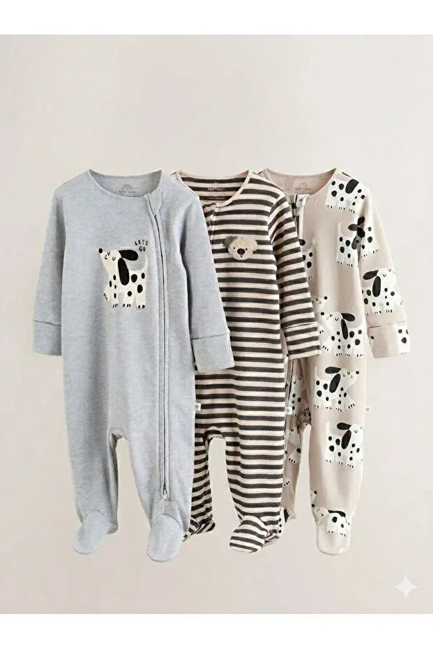 Детский комбинезон с принтом Cotton Dog Patterned 3-Piece Jumpsuit Set Next Baby, Multicolor