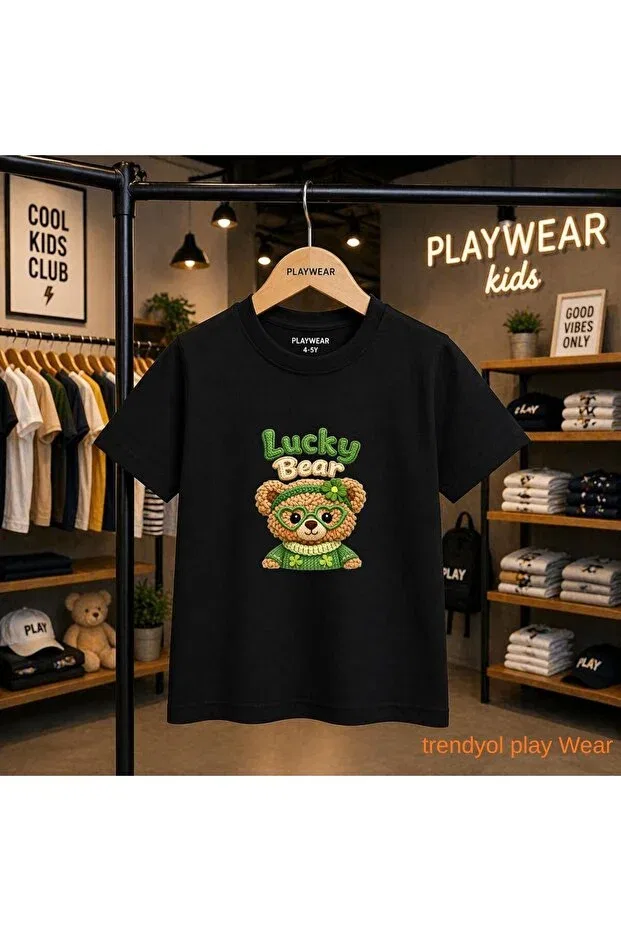 Детская футболка с принтом Lucky bear Playwear, Black
