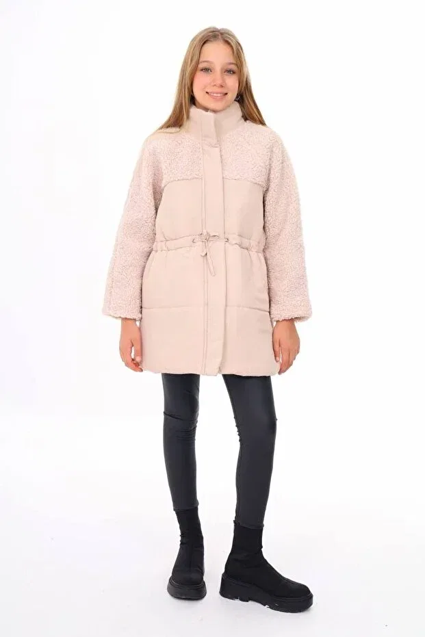 Детское пальто для девочек плюшевое Design Hc Kids Wear, Beige — фото 4