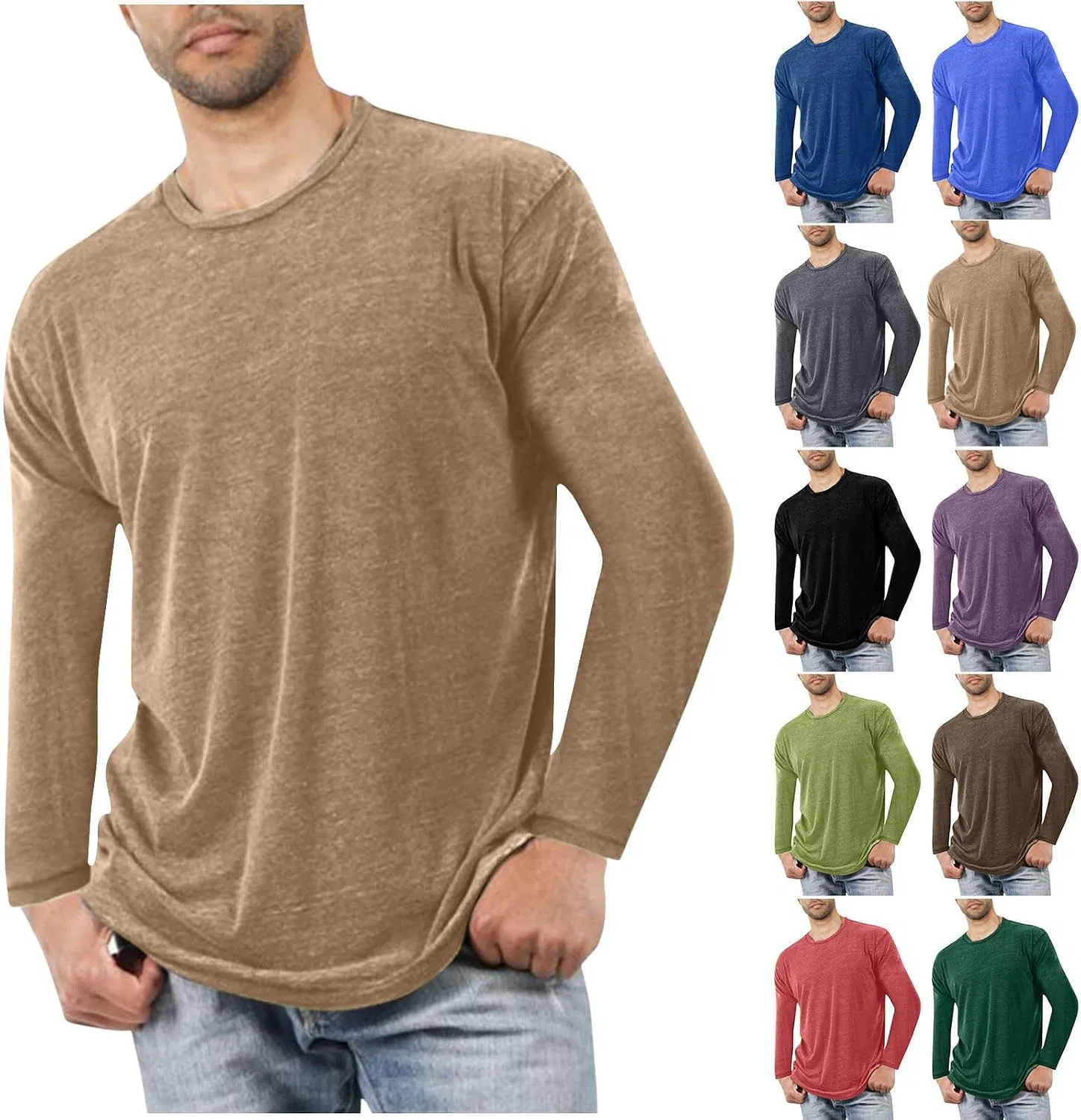 Мужская длинная футболка с круглым вырезом Active, Khaki