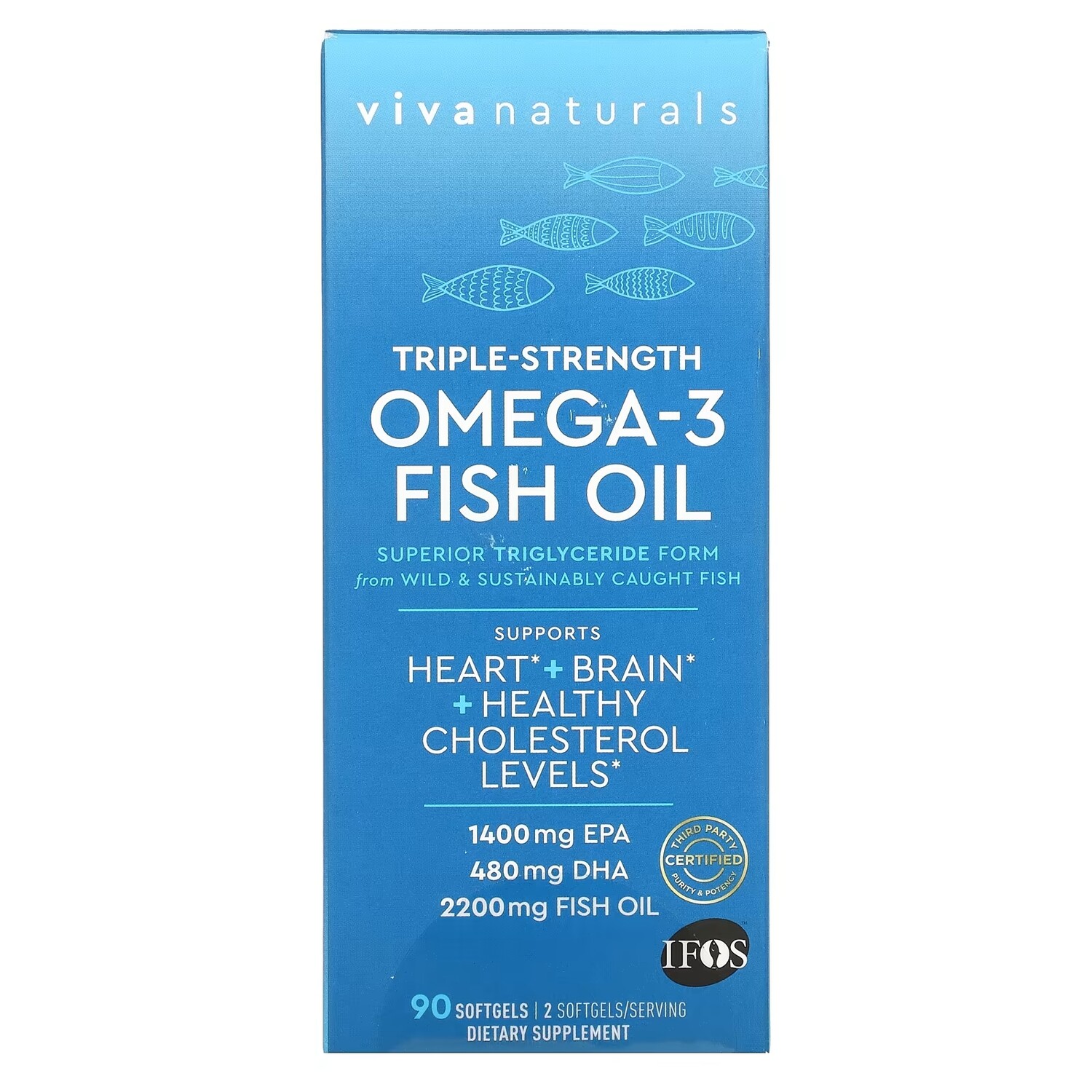 

Рыбий Жир с Омега-3 Тройной Силы Viva Naturals, 90 мягких таблеток