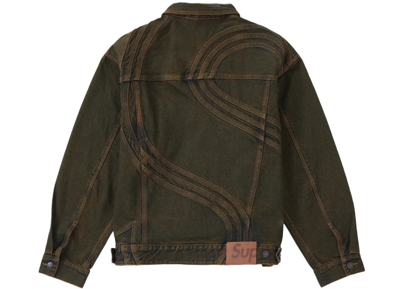 Мужская джинсовая куртка с принтом Supreme S Logo Supreme, Dirty Green — фото 2