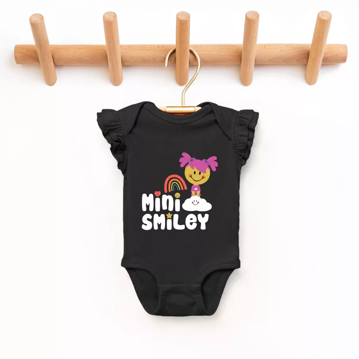 Детский боди с рукавом-крылышком Mini Smiley Rainbow Cloud Aria The Juniper Shop, Black — фото 2