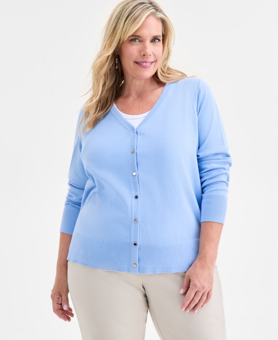 

Кардиган большого размера с V-образным вырезом и застежкой на пуговицы, эксклюзивно для Macy's JM Collection, Open Air