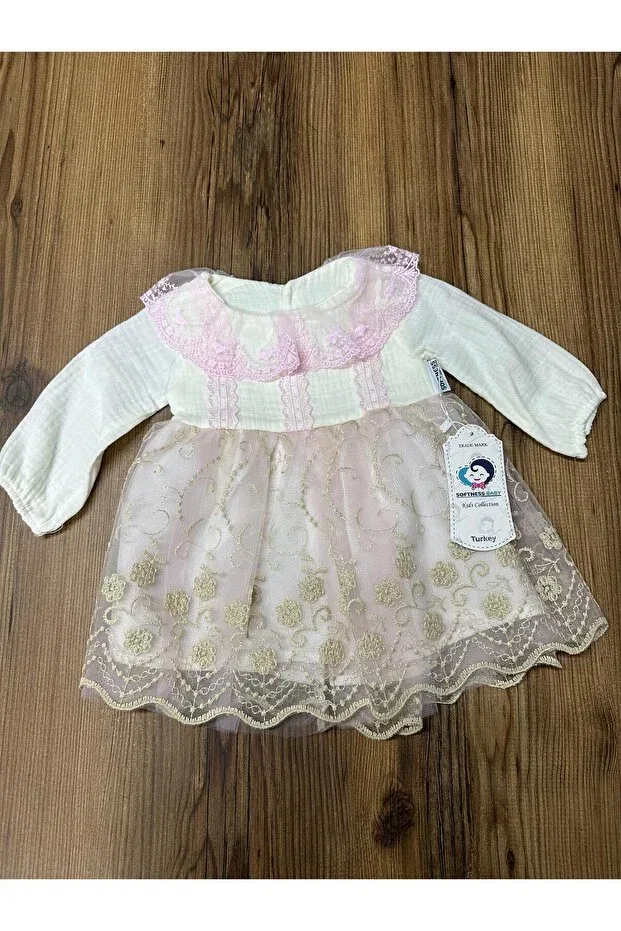 Детское платье для девочек с вышивкой Uslukids, Beige — фото 2