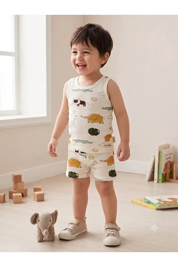 Детский комплект нижнего белья для мальчиков хлопковый с принтом Safari Elmas Kids, White