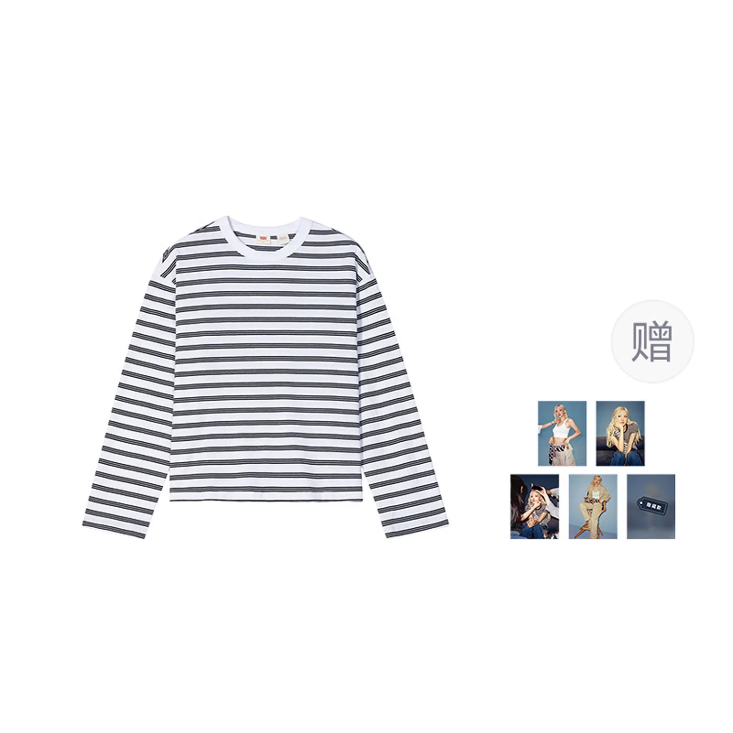 Женская футболка с круглым вырезом, с полоской, Levis, Black White Stripes — фото 4
