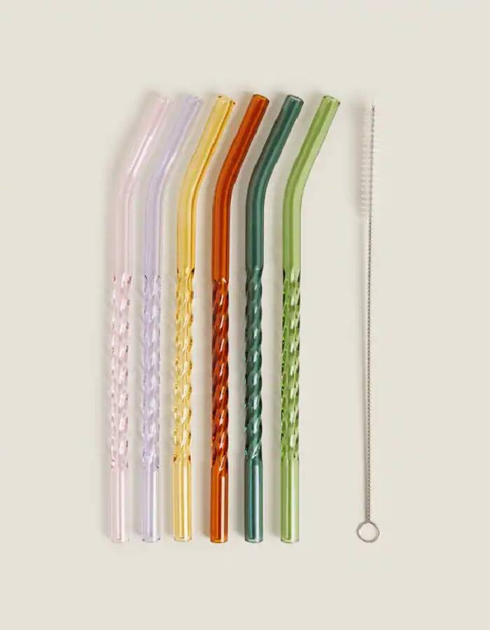 

Трубочки Zara Home Coloured Borosilicate Glass Straw 6 Pack, разноцветный