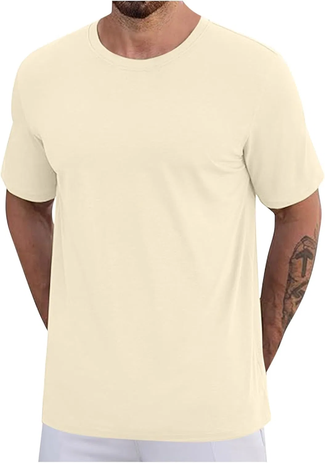 Мужская хлопковая футболка с круглым вырезом Slim Fit, Beige