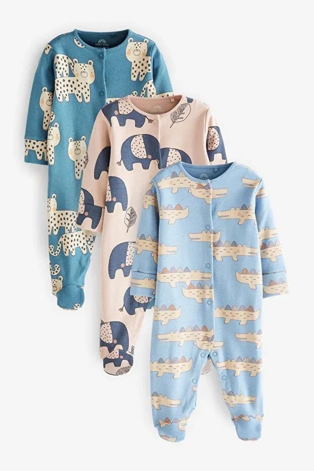 Детский комбинезон для новорожденных с принтом 3 piece Luwah Blue Cotton Crocodile Patterned Sleep Suit Next Baby, Blue